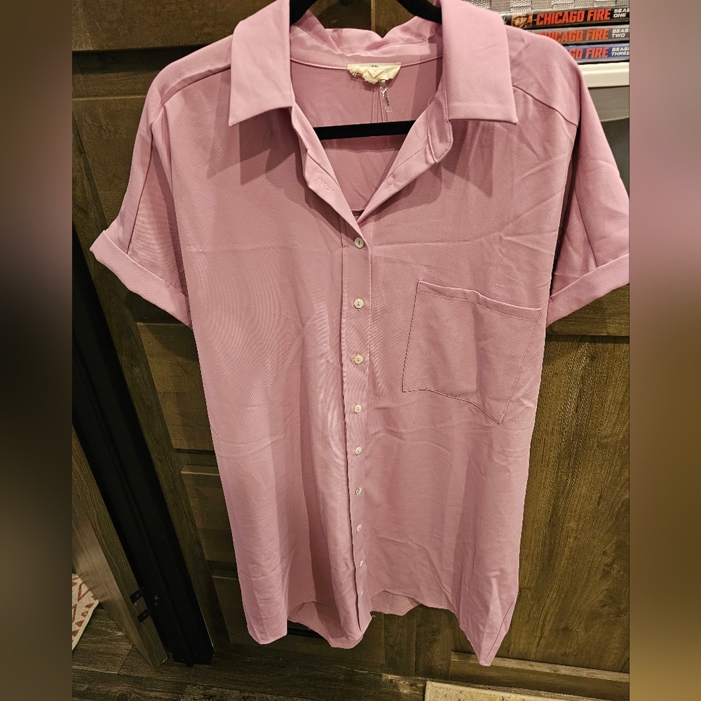 Entro Pink Button Down Shirt Dress Large